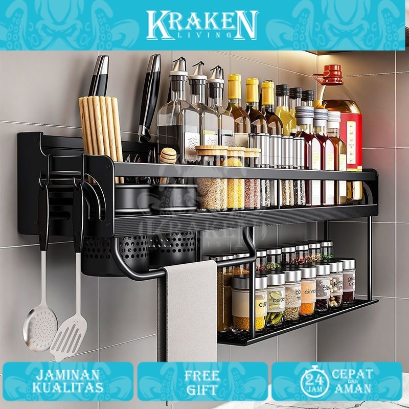 Rak DAPUR Aluminium  Pengatur Peralatan Bumbu Dapur Rak Pisau Rak Gantung Rak Bumbu Tempat Penyimpan