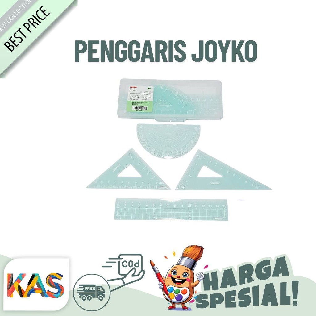 

Penggaris Joyko Warna Paste RL-PS3 Ruler Set 4 Pcs l ( Mistar, Busur , Siku, Segitiga ) Satu Set