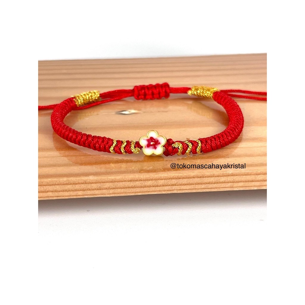 Gelang Tali Emas Sakura Merah Pink 24k HK Hongkong 999%- Gold Bracelet