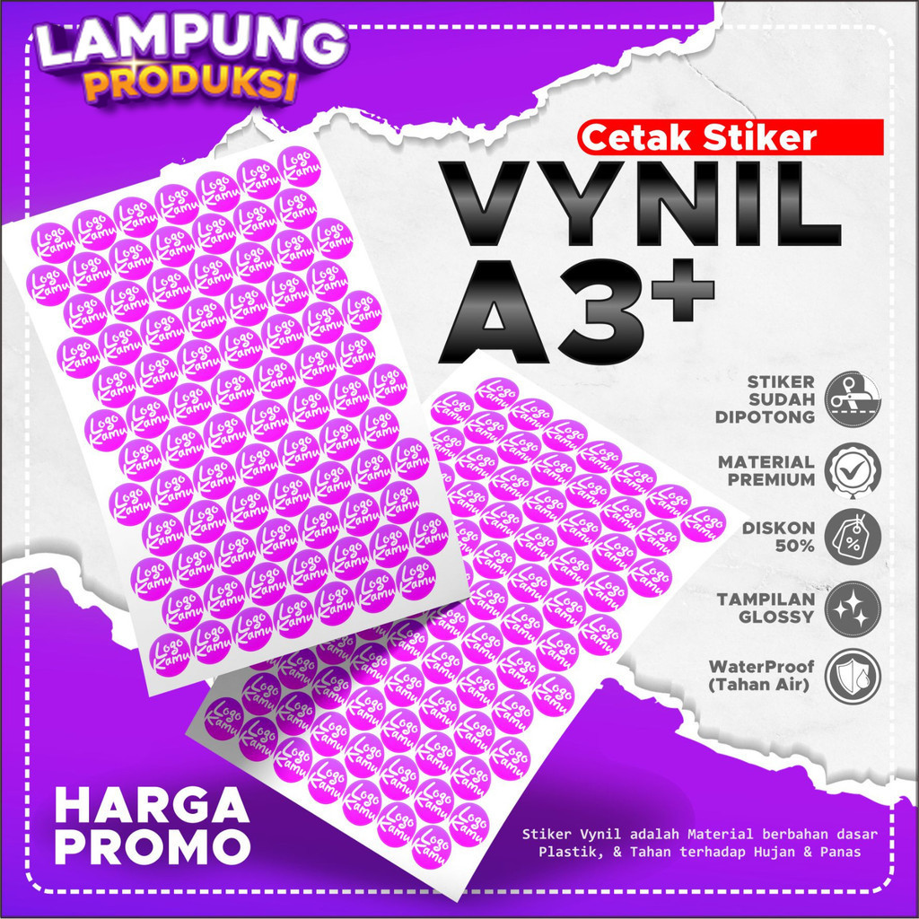 

Cetak Stiker Vynil A3 Termurah & Tahan Air | Cetak Stiker Label produk tahan air fre cut