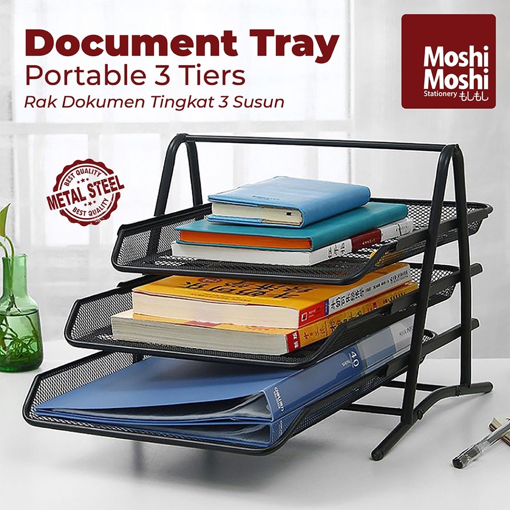 

NEW Document Tray Desk Storage Foldable 3 Tiers Rak Kertas File Dokumen 3 Susun Jaring Besi PREMIUM