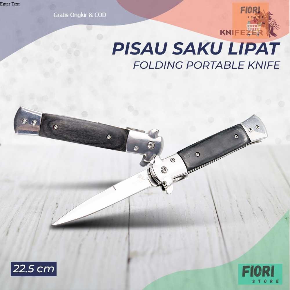 KNIFEZER Pisau Saku Lipat Folding Portable Knife Tool Wood Grip - S12