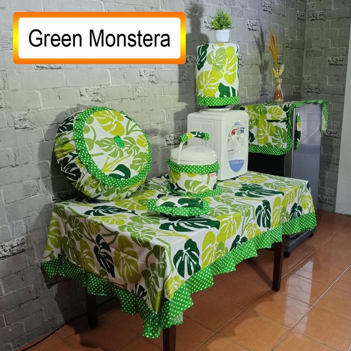 COD Paket Kitchen Set 8 Pcs Taplak Meja Makan Sarung Cover Galon Kulkas Magicom Mejikom Tudung Saji 
