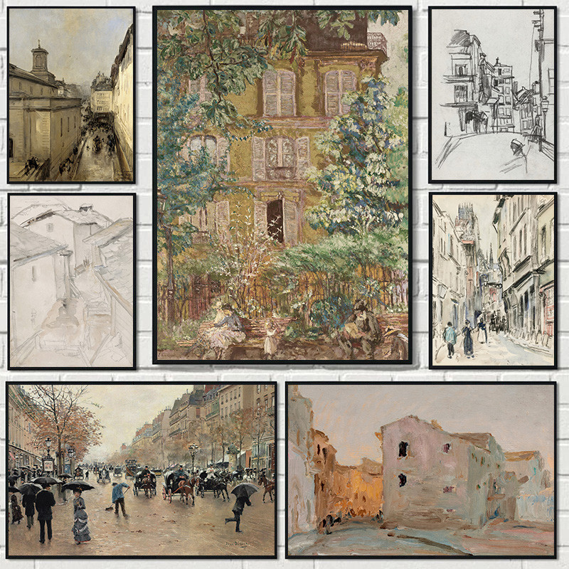 

Antique City Street Drawing India Bazaar Paris London Street Sketch Vintage Poster Canvas Painting Wall Art Pictures Home Decor