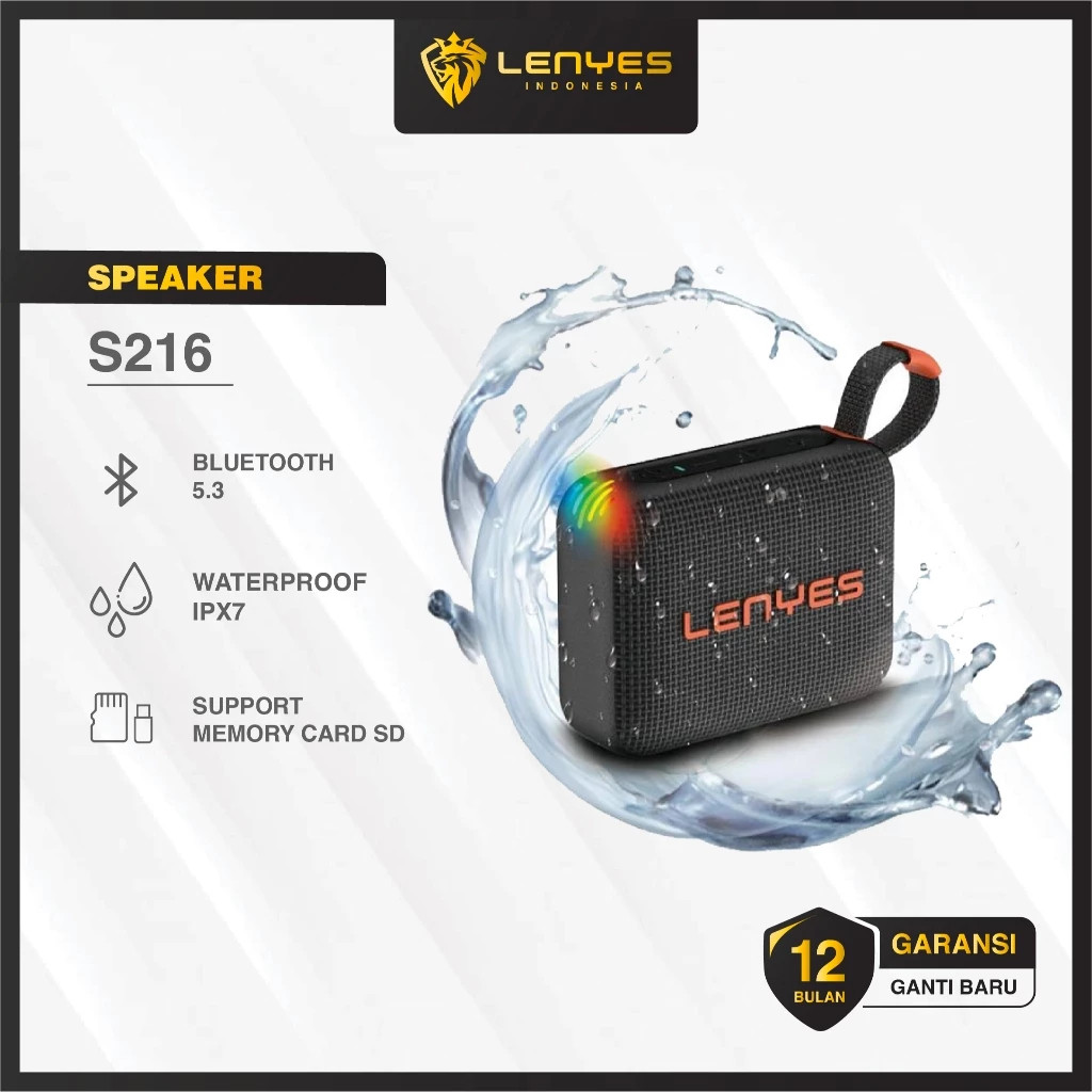 LENYES S216 Speaker Bluetooth 5.3 Wireless Portable RGB Light Music Box TWS Waterproof IPX7