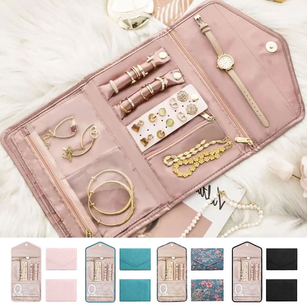 

Roll Foldable Jewelry Case Travel Jewelry Organizer Portable For Journey Earrings Rings Diamond Necklaces Brooches Storage Bag