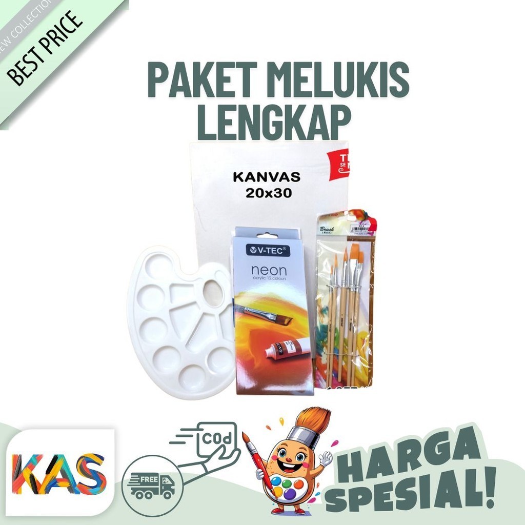 

Paket Melukis Lengkap Set 4 in 1 Set Kanvas 20x30 Kuas Palet dan Cat Acrylic - Set