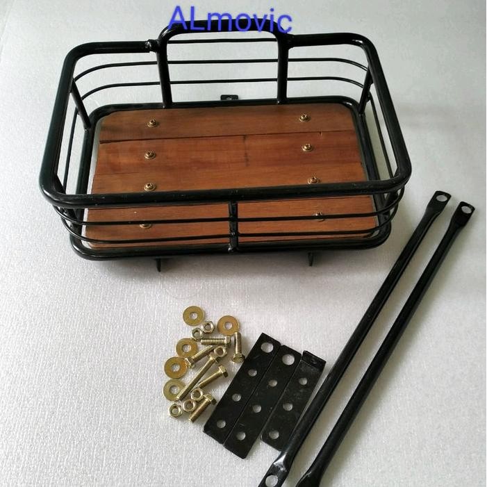 Keranjang besi alas kayu untuk semua jenis sepeda Rak depan sepeda