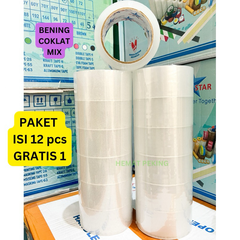 

Lakban Murah PAKET isi 12 pcs GRATIS 1 Packing 45 mm 90 y