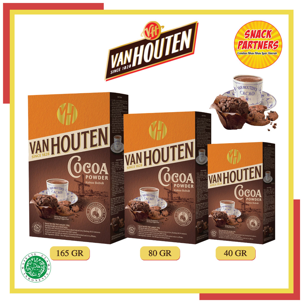 

VAN HOUTEN Cocoa Powder 40 / 80 / 165 GR - Kokoa Kakao Coklat Bubuk Chocolate Choco - Topping Kue Cake Muffin Minuman Ice Cream 40GR 80GR 165GR