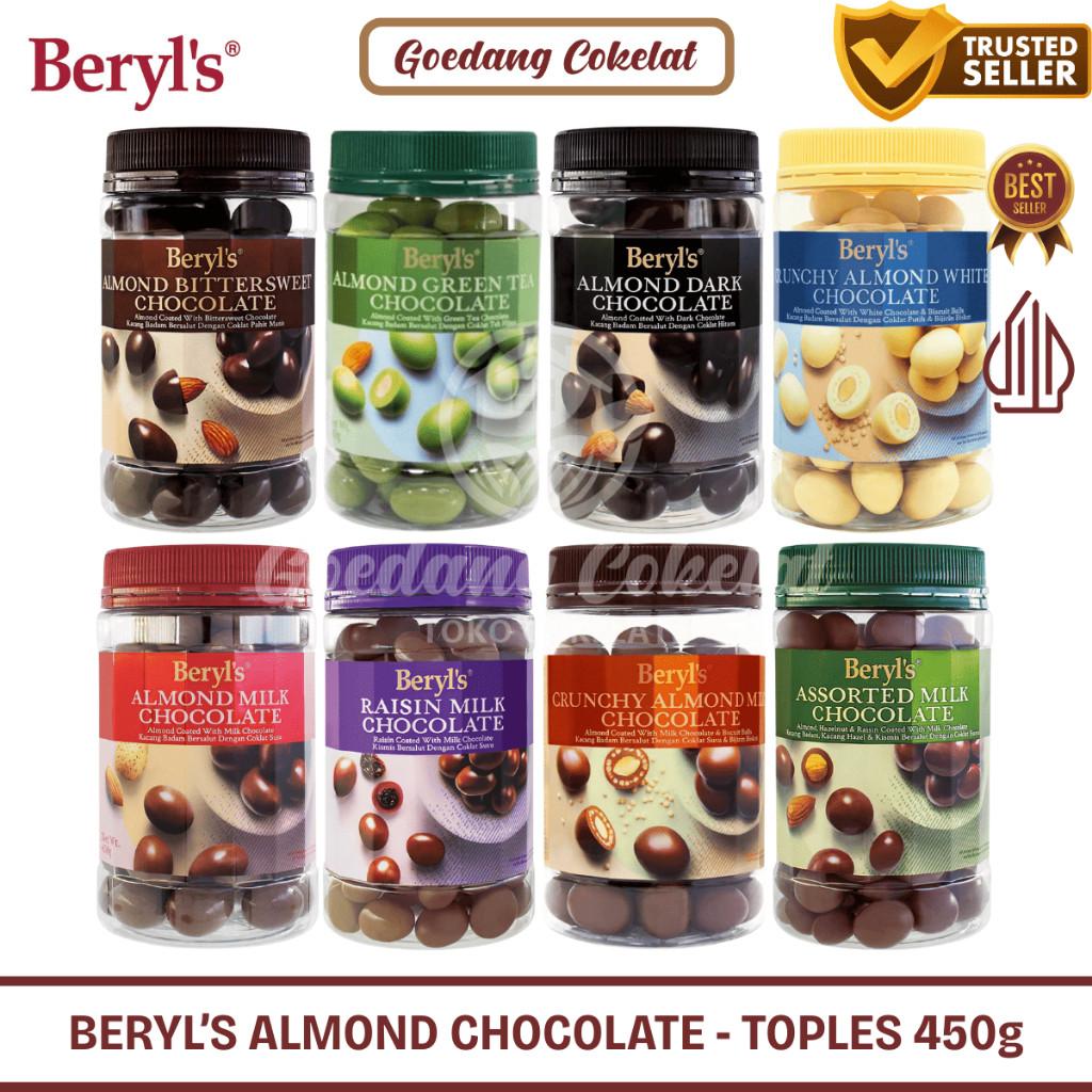 

Beryl's Beryls Crunchy Assorted Almond Green Tea Milk White Chocolate Kemasan Jar 450g