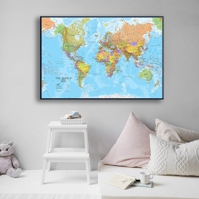 

The World Map In English 60*40cm Modern Wall Art Poster Decorative Hanging Picture High Detailed Canvas Painting School Supplies