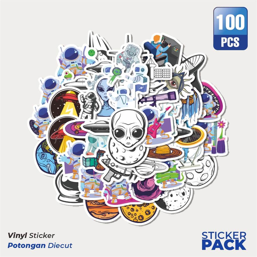 

Stiker Vinyl Stiker Kartun UFO Alien Astronot Roket Luar Angkasa Waterproof Aesthetic- Untuk Laptop, Motor, dan Helm - Paper Stationery Pack