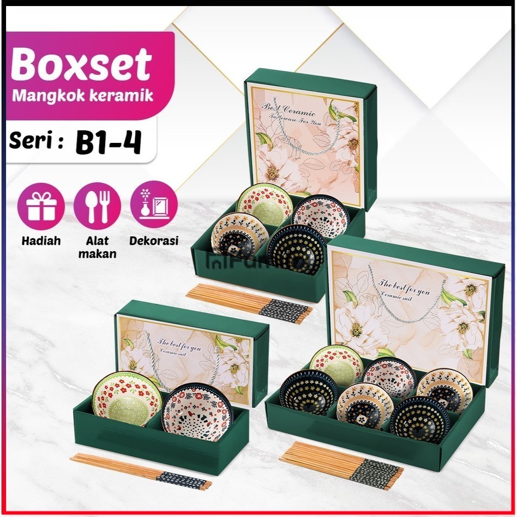 Hampers Gift Set Keramik Parcel Mangkok Set Premium Peralatan Makan Boxset Seri-B // Mangkok Set