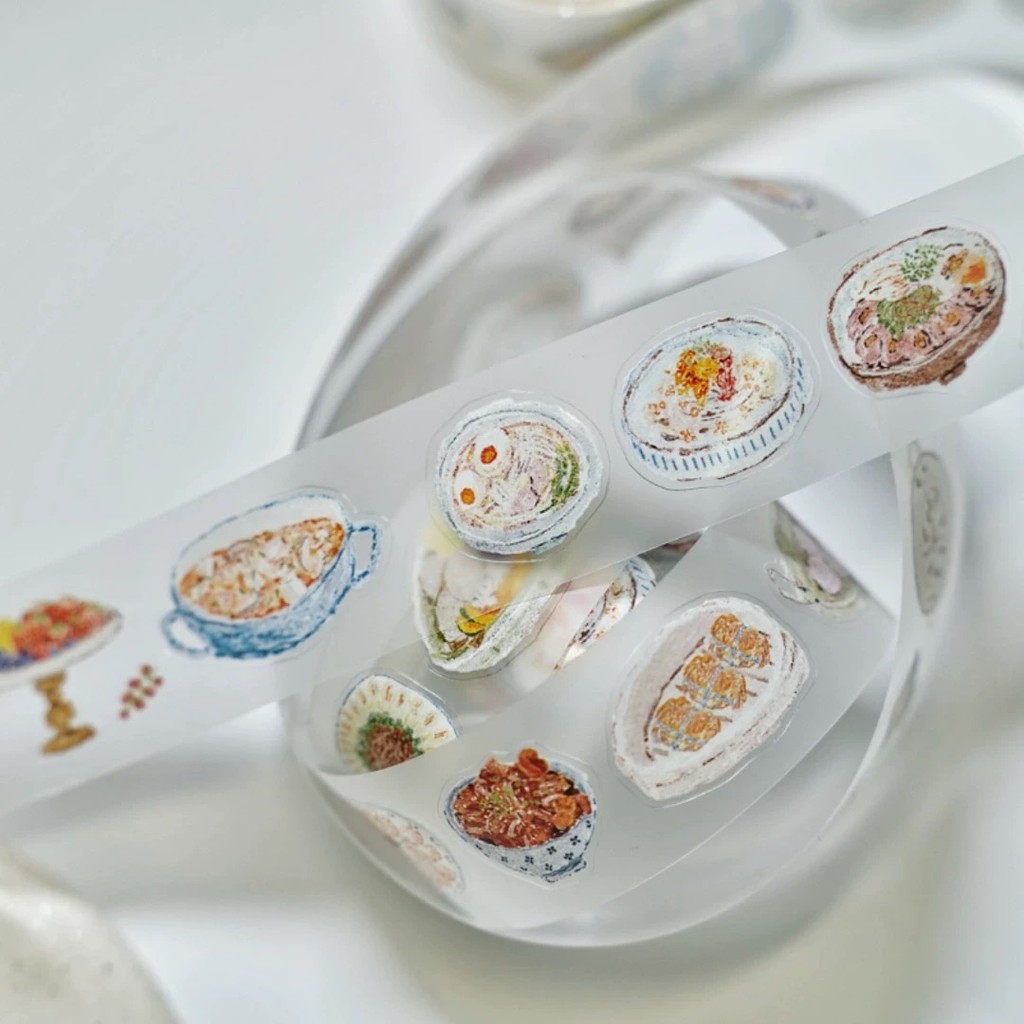 

MuZiShan Studio Vintage Yummy Food Washi PET Tape DIY Card Making Scrapbooking Plan Decorative Sticker