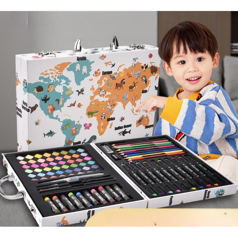 

Crayon Set 85pcs Koper Aluminium Besi Krayon Pensil Warna 85 Pcs Box Alat Lukis Anak Koper Set