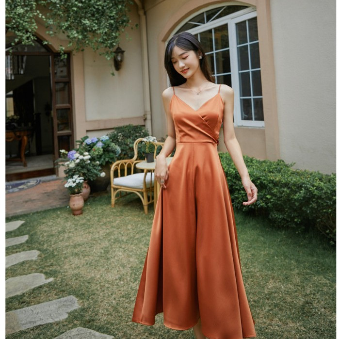 F149 Swimsuit Longdress Backless Wanita Bahan Satin Silk | Dress Wanita Korean Style | Dress Wanita 