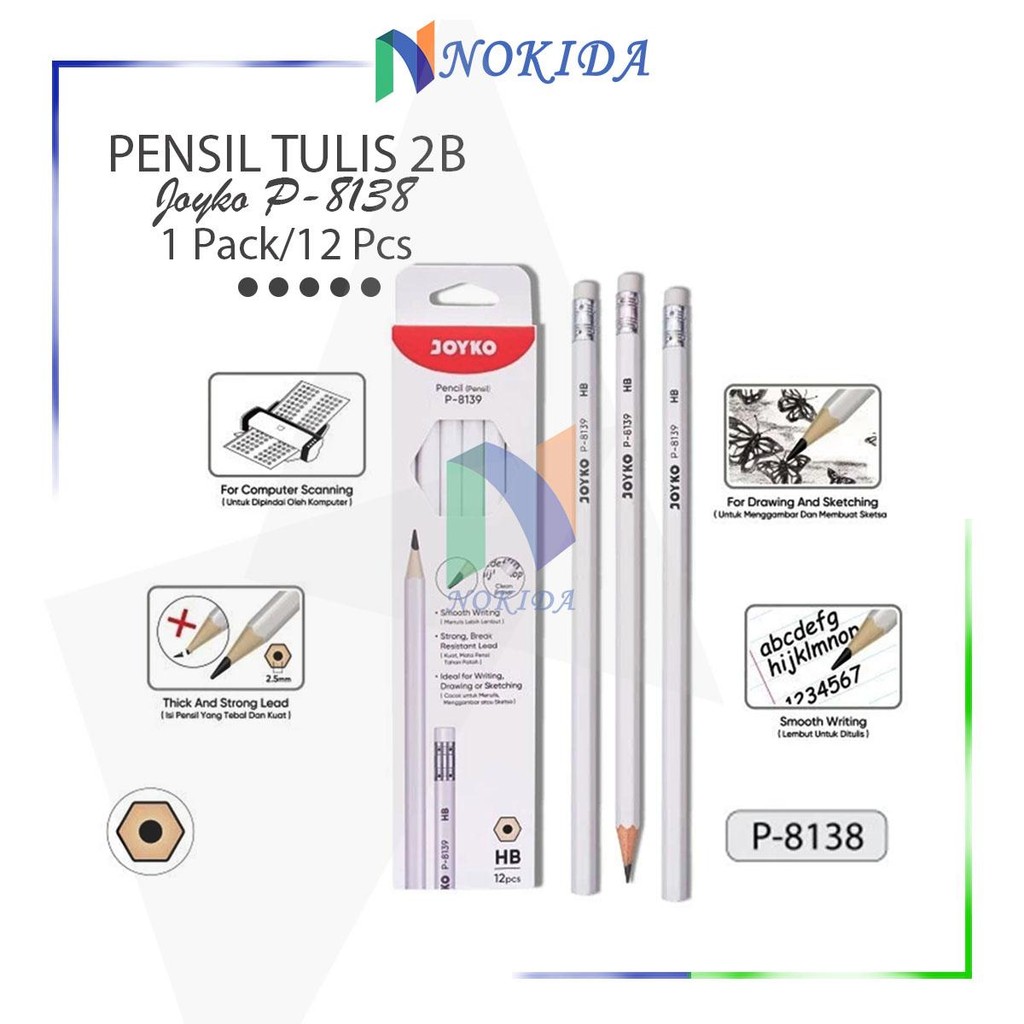 

Nokida Pensil Alat Tulis Joyko 2B 1 Pak [P-8138] / Pensil Gambar / Pencil For Computer / Peralatan Sekolah Menulis Menggambar / Pensil Kayu 12 Pcs 1 Box