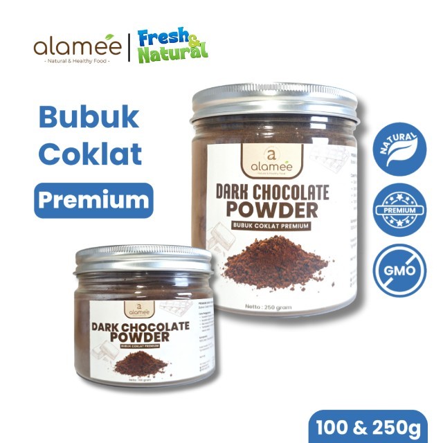 

ALAMEE Dark Chocolate Powder PREMIUM Minuman Bubuk Coklat Gluten Free Dark Cocoa Tanpa Gula 250gr organikya fresh and natural