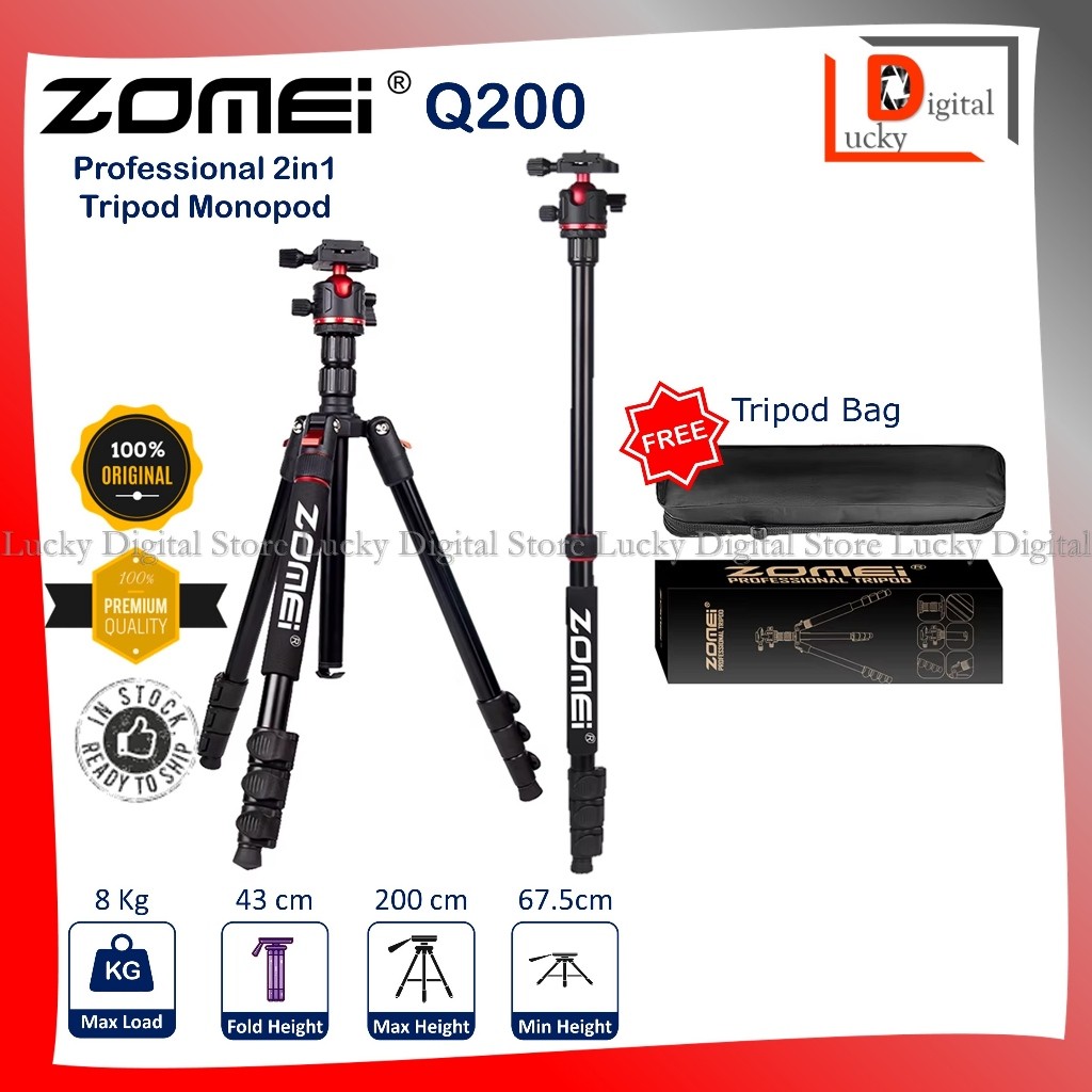 ZOMEi Q200 Tripod Monopod 2 in 1 Ballhead Portable Professional Tripod for DSLR MirrorlessCO