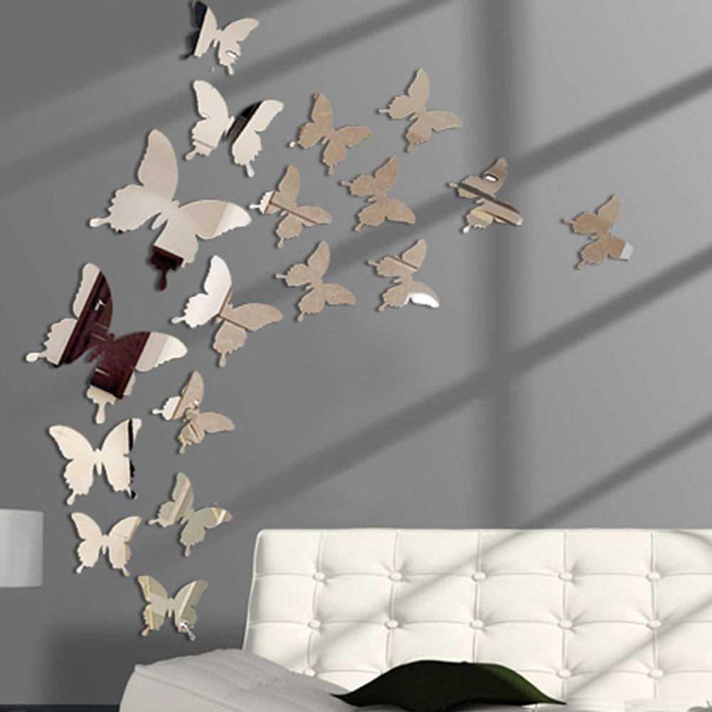 

12pcs/set Removable Decal Wall Art Home Decoration Bedroom Kids Room Decors Stickers 3D Butterfly Colorful Mirror Wall Sticker