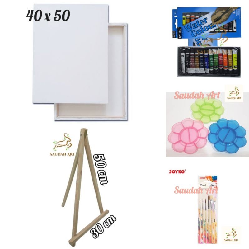

Paket Lukis Lengkap (kanvas 40x50,kuas,palet,cat air @6ml,easel 30x50)