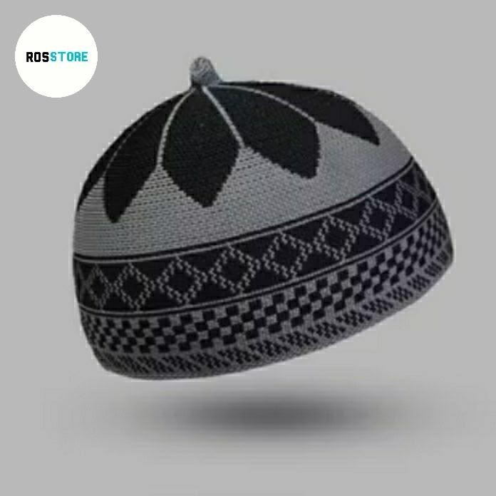 Peci Rajut Motif Rumin Original Premium Hand Made Kopiah Songkok Tebal Dewasa - Hitam
