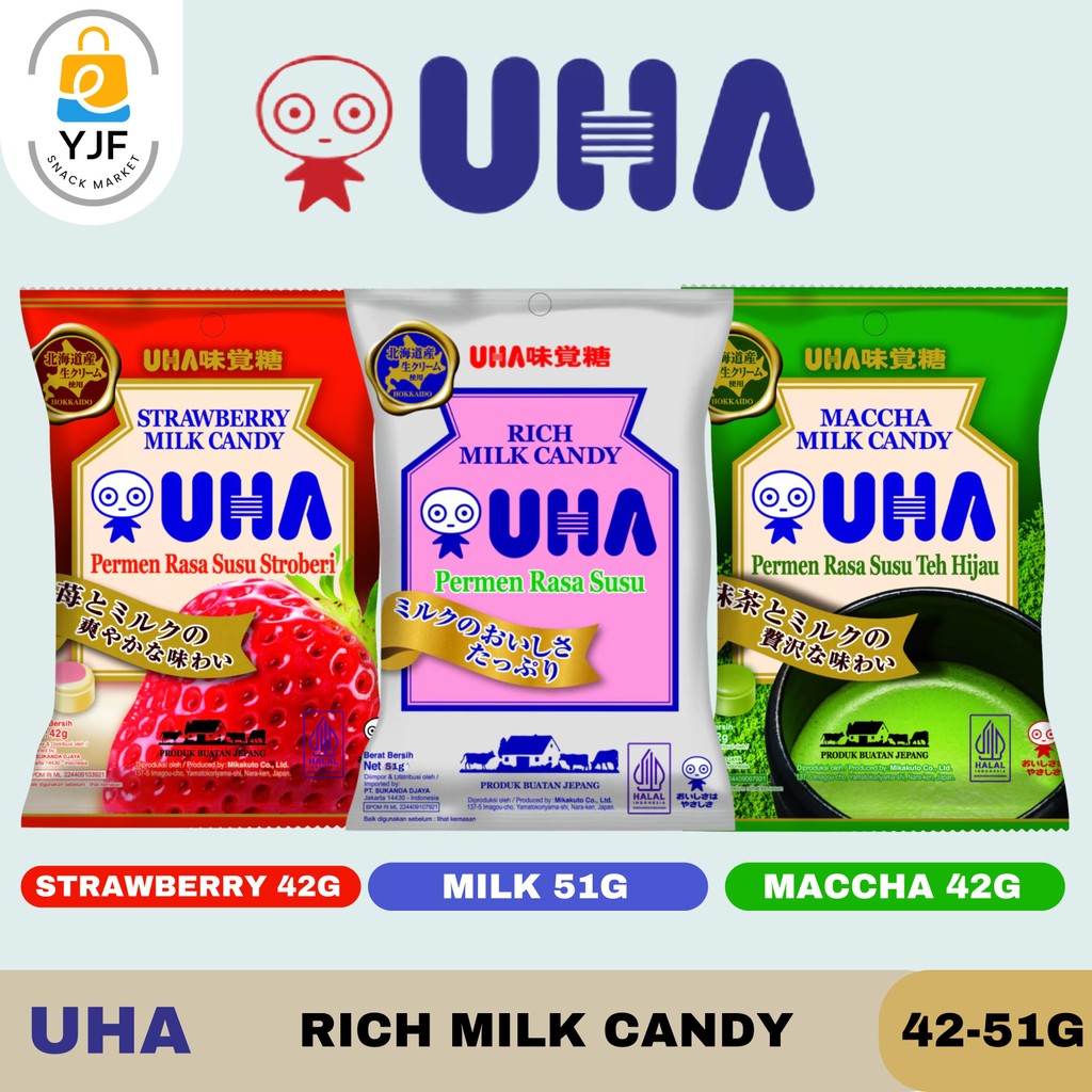 

UHA Candy 42g / UHA Candy Rich Milk 51g / UHA Candy Strawberry Milk / UHA Maccha Milk / Permen UHA