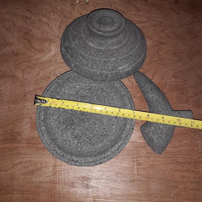 COBEK + TUTUP + ULEKAN % ASLI DARI BATU DI BUBUT MESIN UK 18CM