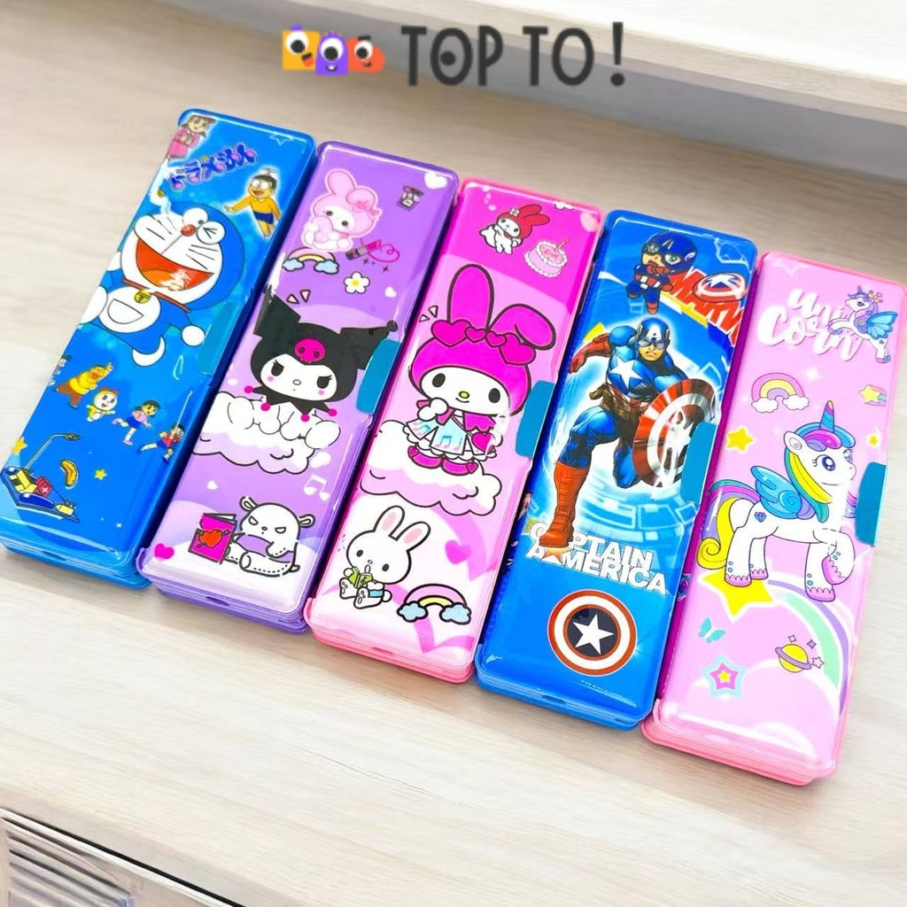 

(2 Sisi) Pensil Case Box Magnet Karakter Murah / Kotak Pensil Panjang + Serutan Karakter Lucu / Tempat Pensil Case Termurah