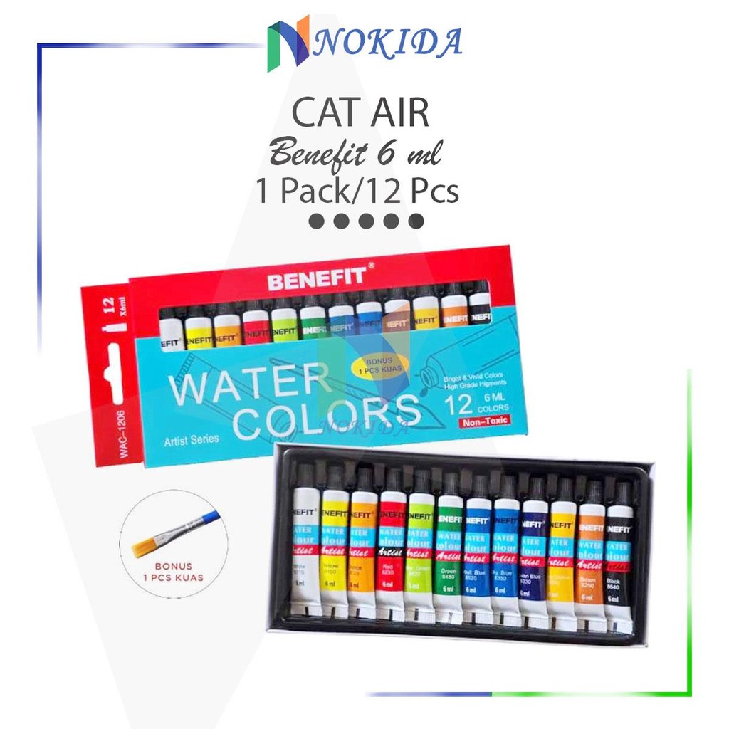 

Nokida Cat Air 6 Ml Benefit 12 Warna [WAC-1206] / Watercolor / Alat Lukis Gambar Mewarnai 1 Set Cat Air + 1 Kuas
