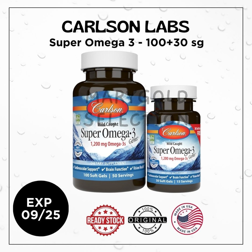 Wild Caught Super Omega 3 Gems 1200 mg Carlson Labs 30 100 Soft Gels 130 softgels Minyak Ikan omega 