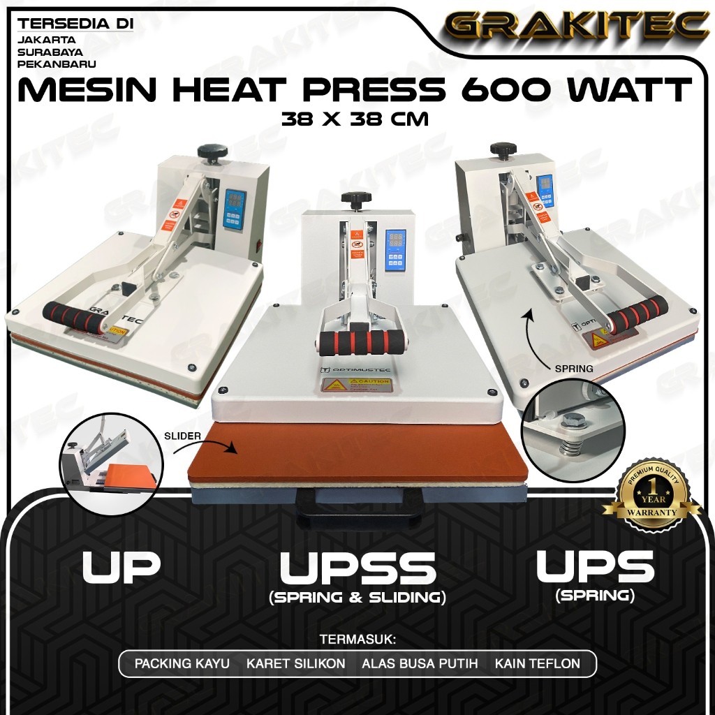 

Mesin Press Sablon Kaos 38x38 600 Watt Heat Press HIGH PRESSURE (ALAS ALUMINIUM + KARET SILIKON ASLI) Mesin Sablon untuk Kaos,Bag,Puzzle,PlatAluminium,Bantal(DTG,DTF,Polyflex,Sublime,Transfer,Paper,Platisol,Rubber) all varian