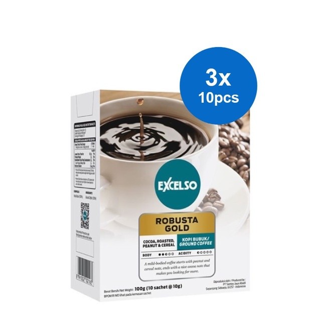 

Excelso Robusta Gold Folding Box Kopi 10 x 10 Gr (3 Pack)