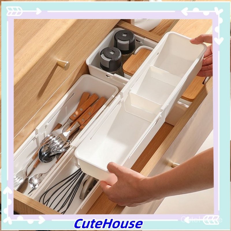 Kotak Organizer Sekat Laci Pakaian Fleksibel Tempat Bumbu Sendok Plastik Putih