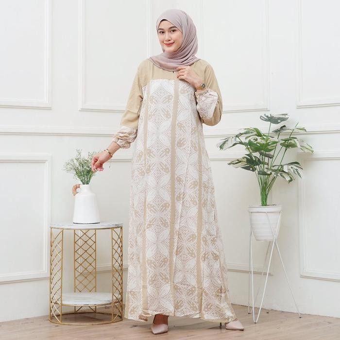 Hot Produk Naela Dress Rayon Jumbo Bumil Busui Resleting Depan LongDress Lengan Panjang Home Dress B
