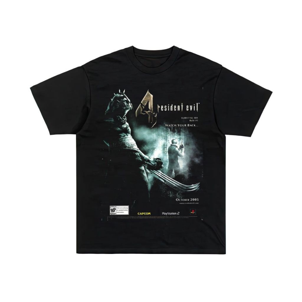 Psycho Crucify "Resident Evil 4" Reguler T-Shirt | Black | Kaos Resident Evil 4 | Game | Leon S. Ken