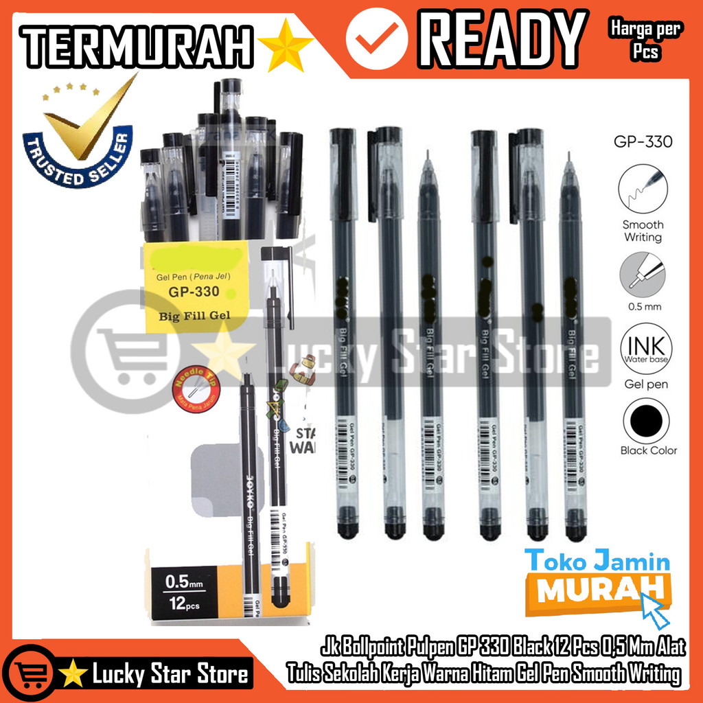 

Jk Pulpen Gel Pen Pena Jko GP 330 Big Fill Jel 0.5 MM Bolpoint Bolpen Lancip runcing kecil Hitam Ballpen Ball JKK Jky Bolpoint Hitam Basah Bekualitas Murah Alat Tulis Menulis Perlengkapan Nra Sekolah Sekolahan Sd, Smp, Sma