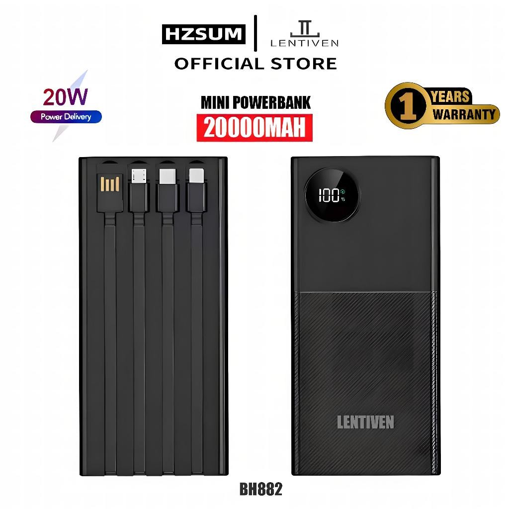 HZSUM LENTIVEN Mini Powerbank 20000 MAh With Kabel Fast Charging LED Senter Display