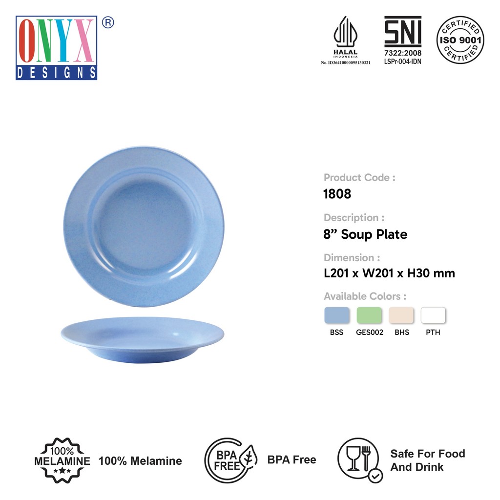 Piring Makan Onyx Melamin 8 Inch
