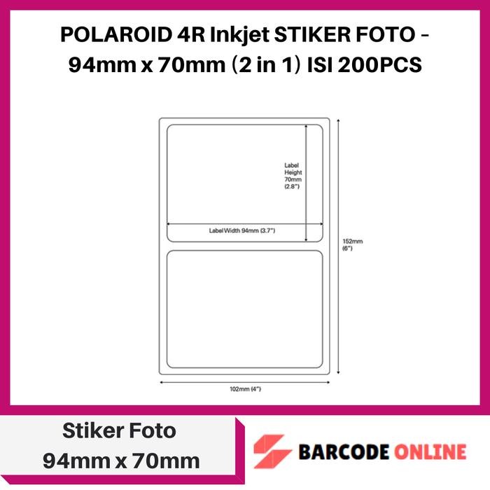 

POLAROID 4R Inkjet STIKER FOTO – 94mm x 70mm (2 in 1) ISI 200PCS