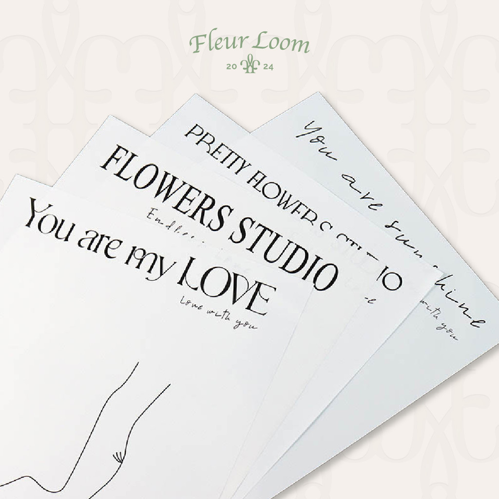 

Fleur Loom - (Lembaran) Kertas Buket Putih Tulisan My Love / Flowers Studio / Pretty Sunshine / Letterhead Pattern Paper / Kertas Kado Korean Style Wrapping
