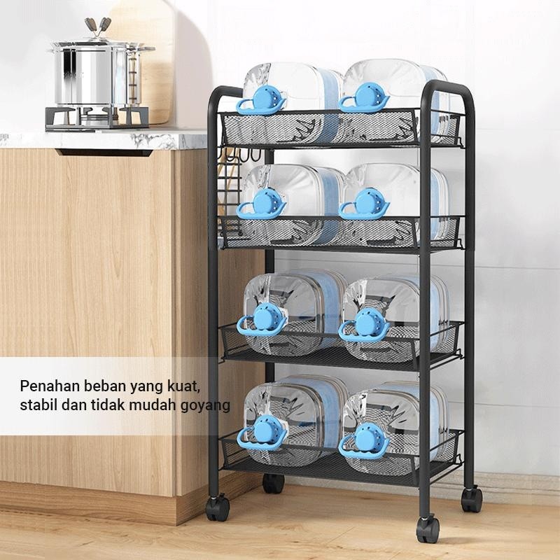 [50% OFF] Mehaa Rak penyimpanan troli besi empat susun Rak Troli Susun Rak Roda Rak Lantai Beroda