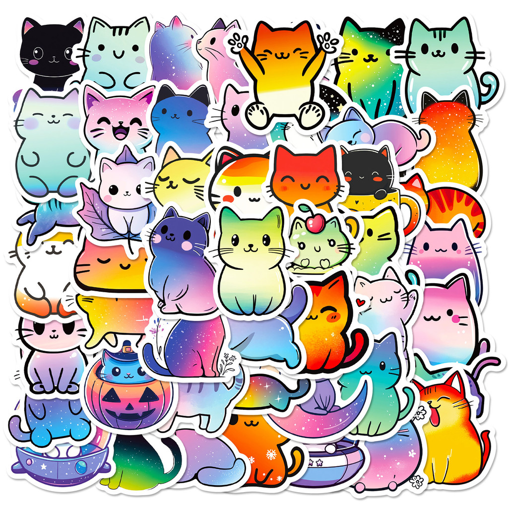 

50Pcs Cute Colorful Cat Stickers DIY Stickers Scrapbooking Phone Luggage Skateboard Waterproof Decals