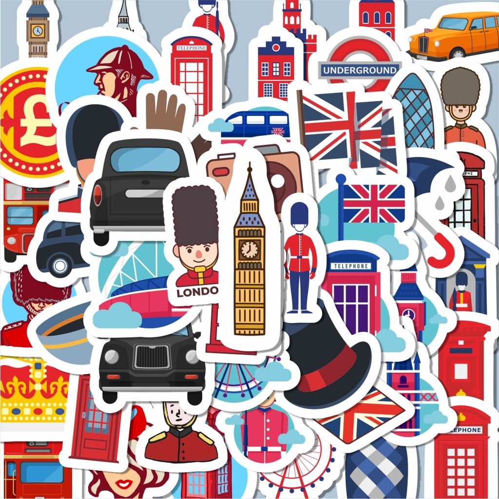 

100PCS Lucu Sticker London Stiker Aesthetic Stiker Anti Air Stikers Berperekat Waterproof sticker decal buat Motor Helm Buku Journal Koper Casing HP Laptop Botol Minum Hadiah anak