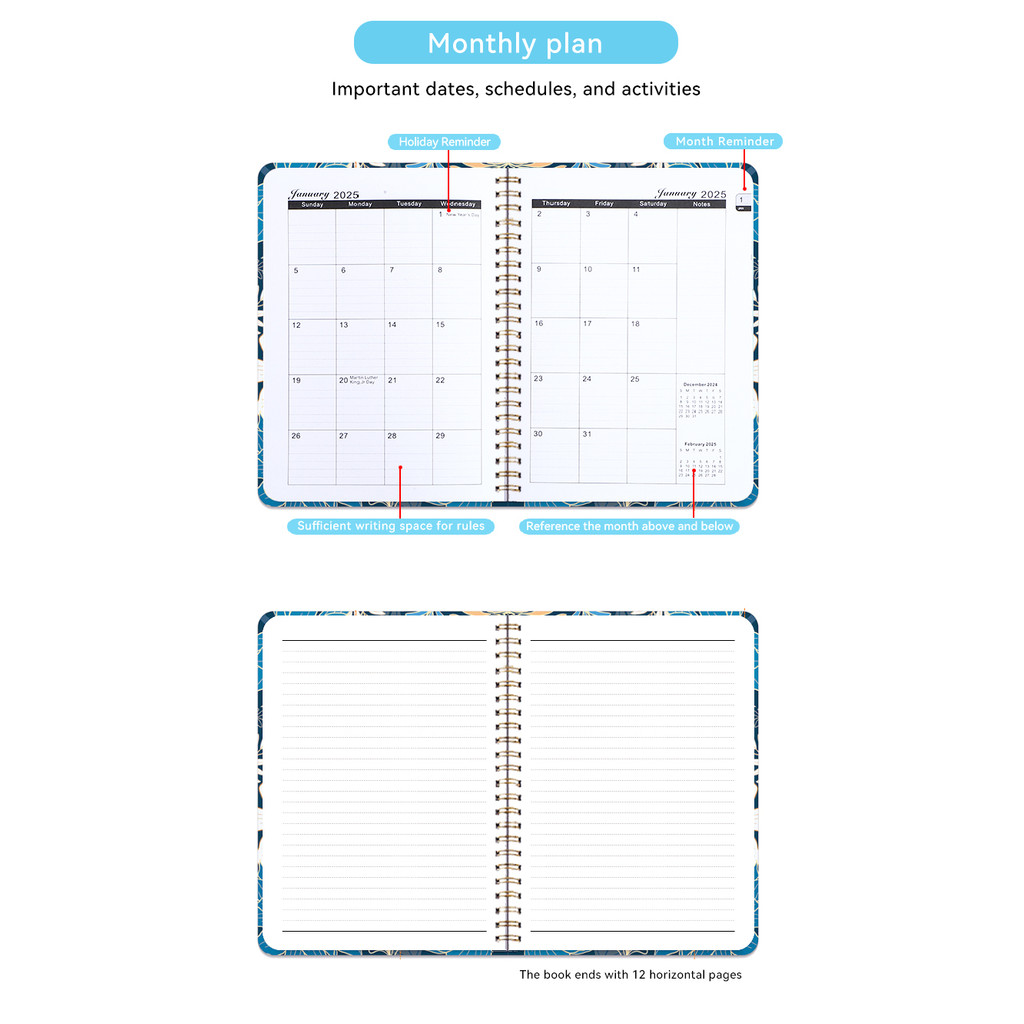 

2025 A5 Spiral Planner - Eco Hard Cover, Elastic Band, Daily/Weekly/Monthly Organizer | Portable Travel & Work Journal