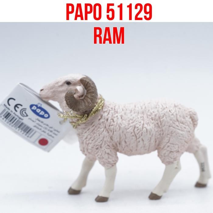 PAPO 51129 Ram Sheep Domba Jantan Ovis aries Mainan Figure Binatang Miniature Hewan Animal Figurine 