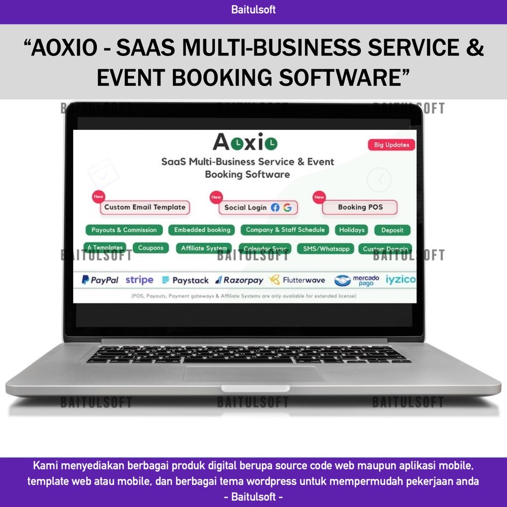 SOURCE CODE APLIKASI WEB AOXIO - SAAS MULTI-BUSINESS SERVICE & EVENT BOOKING SOFTWARE D435 BAITULSOF