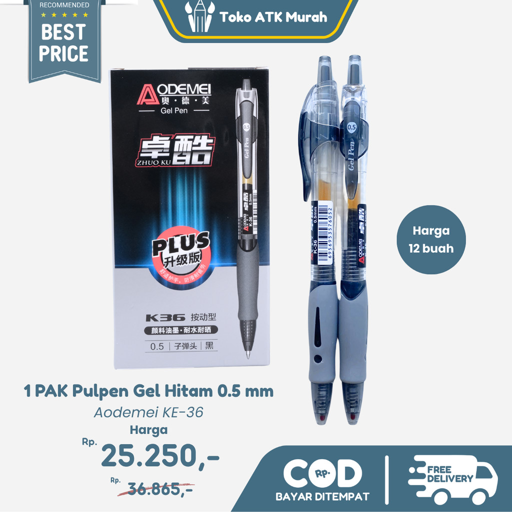 

1 PAK Pulpen Gel Pen Aodemei K-36 Black Ink 0.5 mm Isi 12 Buah