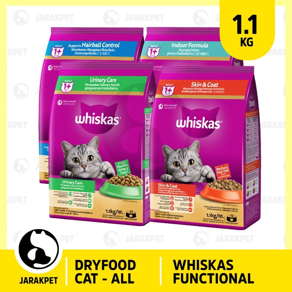 Whiskas functional 1,1Kg Dryfood - Whiskas skin coat - Whiskas Indoor - Whiskas Urinary - Whiskas Dr